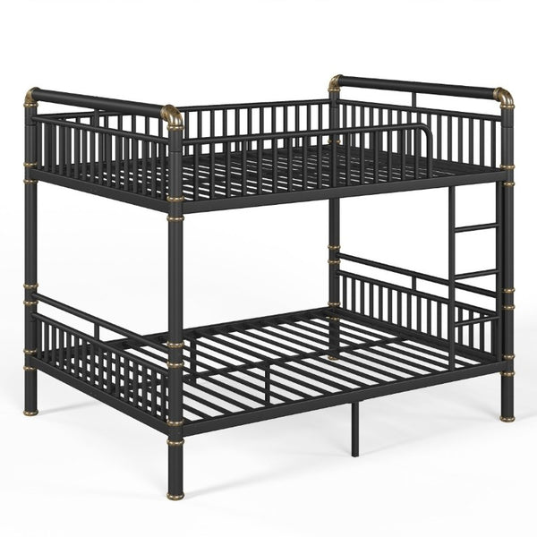 English Elm Queen Over Bunk Bed Heavy Duty Steel Frame Industrial Style with Gold Accents Adults W5316S00080