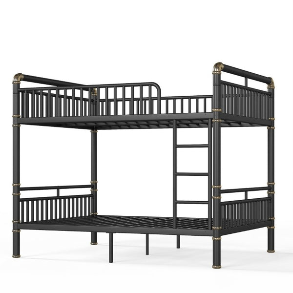 English Elm Queen Over Bunk Bed Heavy Duty Steel Frame Industrial Style with Gold Accents Adults W5316S00080