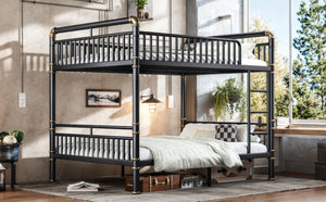 English Elm Queen Over Bunk Bed Heavy Duty Steel Frame Industrial Style with Gold Accents Adults W5316S00080