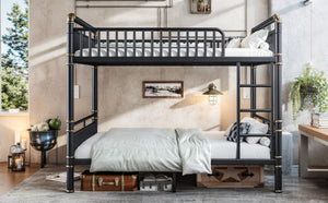 English Elm Queen Over Bunk Bed Heavy Duty Steel Frame Industrial Style with Gold Accents Adults W5316S00080
