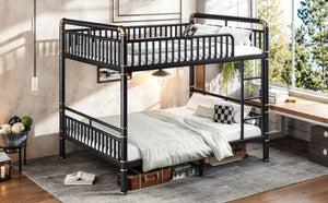 English Elm Queen Over Bunk Bed Heavy Duty Steel Frame Industrial Style with Gold Accents Adults W5316S00080