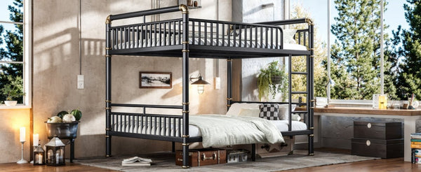 English Elm Queen Over Bunk Bed Heavy Duty Steel Frame Industrial Style with Gold Accents Adults W5316S00080