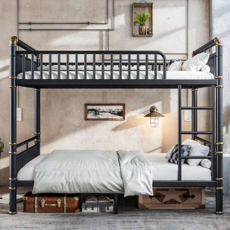 English Elm Queen Over Bunk Bed Heavy Duty Steel Frame Industrial Style with Gold Accents Adults W5316S00080