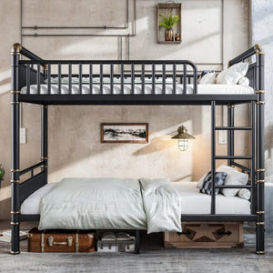 English Elm Queen Over Bunk Bed Heavy Duty Steel Frame Industrial Style with Gold Accents Adults W5316S00080