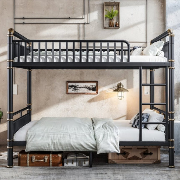 English Elm Queen Over Bunk Bed Heavy Duty Steel Frame Industrial Style with Gold Accents Adults W5316S00080
