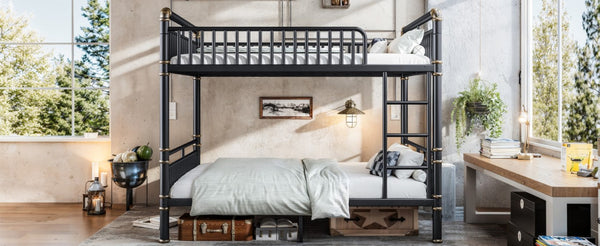 English Elm Queen Over Bunk Bed Heavy Duty Steel Frame Industrial Style with Gold Accents Adults W5316S00080