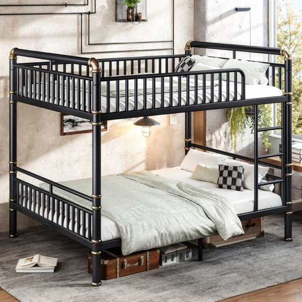 English Elm Queen Over Bunk Bed Heavy Duty Steel Frame Industrial Style with Gold Accents Adults W5316S00080