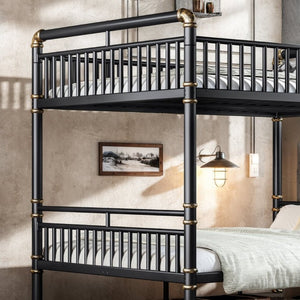 English Elm Queen Over Bunk Bed Heavy Duty Steel Frame Industrial Style with Gold Accents Adults W5316S00080