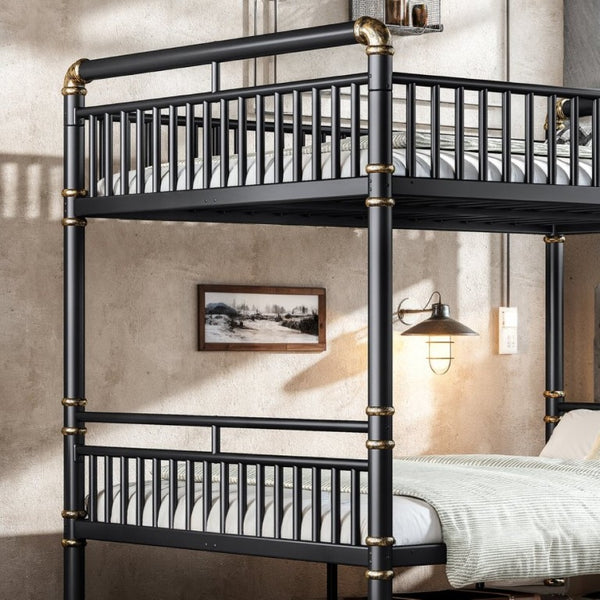 English Elm Queen Over Bunk Bed Heavy Duty Steel Frame Industrial Style with Gold Accents Adults W5316S00080