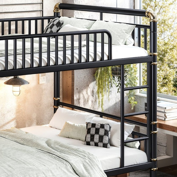 English Elm Queen Over Bunk Bed Heavy Duty Steel Frame Industrial Style with Gold Accents Adults W5316S00080