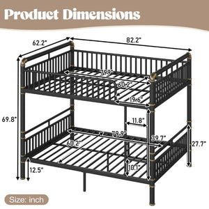 English Elm Queen Over Bunk Bed Heavy Duty Steel Frame Industrial Style with Gold Accents Adults W5316S00080