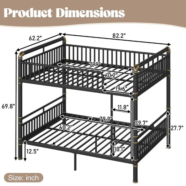 English Elm Queen Over Bunk Bed Heavy Duty Steel Frame Industrial Style with Gold Accents Adults W5316S00080