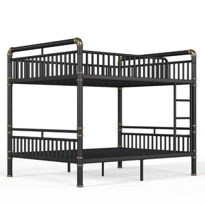 English Elm Queen Over Bunk Bed Heavy Duty Steel Frame Industrial Style with Gold Accents Adults W5316S00080