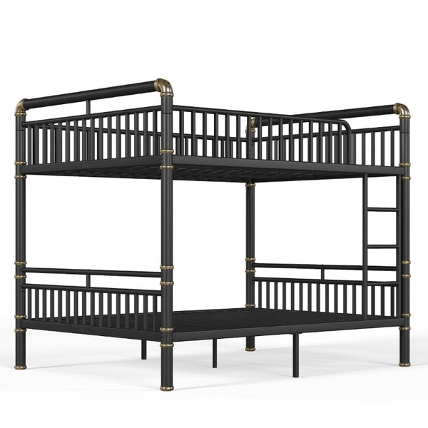 English Elm Queen Over Bunk Bed Heavy Duty Steel Frame Industrial Style with Gold Accents Adults W5316S00080