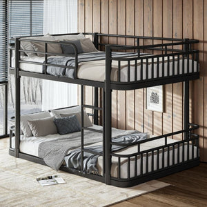 English Elm Full Over Bunk Bed Round Pipe Metal Frame with Guardrails for Teens and Adults Black W5316S00081