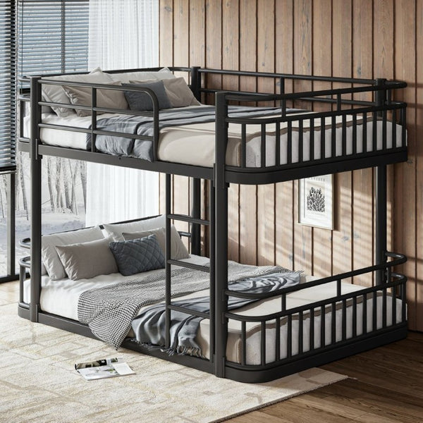 English Elm Full Over Bunk Bed Round Pipe Metal Frame with Guardrails for Teens and Adults Black W5316S00081