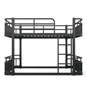 English Elm Full Over Bunk Bed Round Pipe Metal Frame with Guardrails for Teens and Adults Black W5316S00081