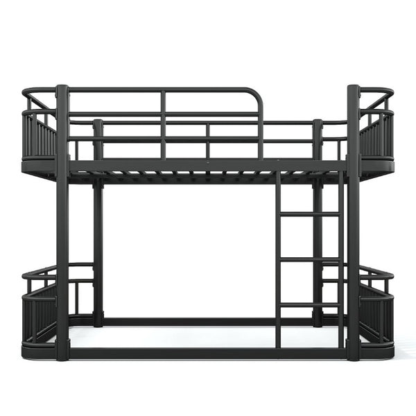 English Elm Full Over Bunk Bed Round Pipe Metal Frame with Guardrails for Teens and Adults Black W5316S00081