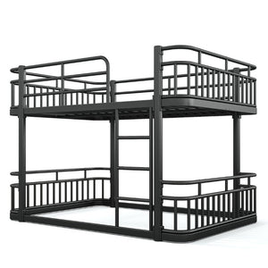 English Elm Full Over Bunk Bed Round Pipe Metal Frame with Guardrails for Teens and Adults Black W5316S00081