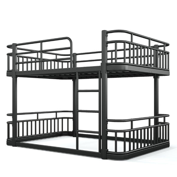 English Elm Full Over Bunk Bed Round Pipe Metal Frame with Guardrails for Teens and Adults Black W5316S00081