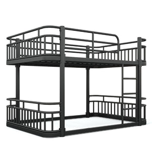 English Elm Full Over Bunk Bed Round Pipe Metal Frame with Guardrails for Teens and Adults Black W5316S00081