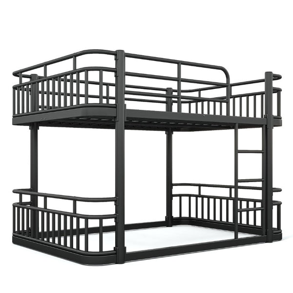 English Elm Full Over Bunk Bed Round Pipe Metal Frame with Guardrails for Teens and Adults Black W5316S00081