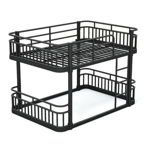 English Elm Full Over Bunk Bed Round Pipe Metal Frame with Guardrails for Teens and Adults Black W5316S00081