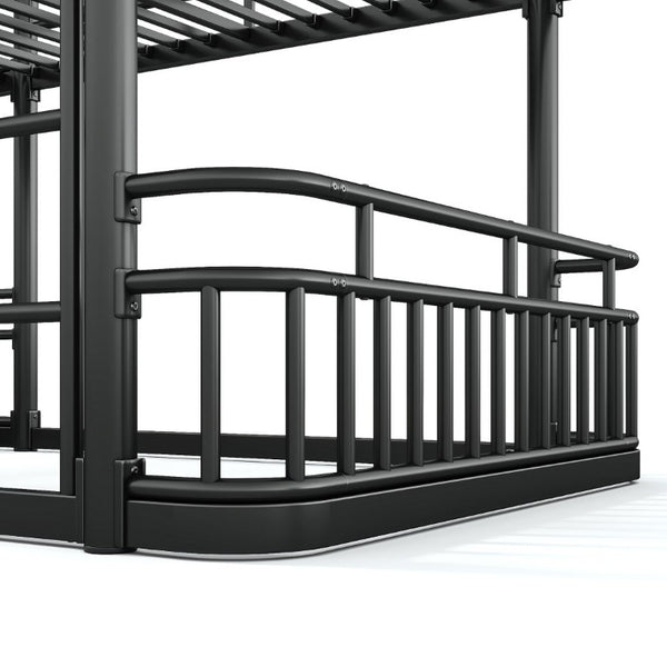 English Elm Full Over Bunk Bed Round Pipe Metal Frame with Guardrails for Teens and Adults Black W5316S00081
