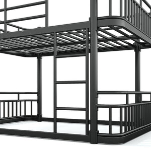 English Elm Full Over Bunk Bed Round Pipe Metal Frame with Guardrails for Teens and Adults Black W5316S00081