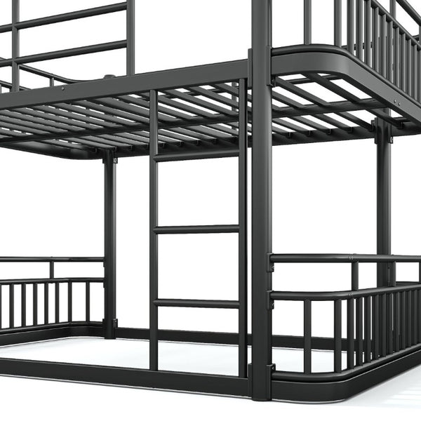 English Elm Full Over Bunk Bed Round Pipe Metal Frame with Guardrails for Teens and Adults Black W5316S00081