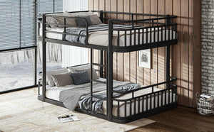English Elm Full Over Bunk Bed Round Pipe Metal Frame with Guardrails for Teens and Adults Black W5316S00081
