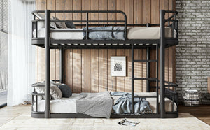 English Elm Full Over Bunk Bed Round Pipe Metal Frame with Guardrails for Teens and Adults Black W5316S00081