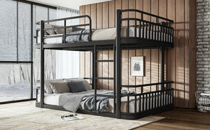 English Elm Full Over Bunk Bed Round Pipe Metal Frame with Guardrails for Teens and Adults Black W5316S00081