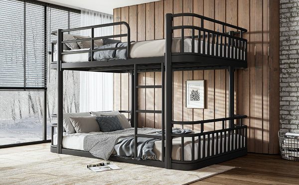 English Elm Full Over Bunk Bed Round Pipe Metal Frame with Guardrails for Teens and Adults Black W5316S00081