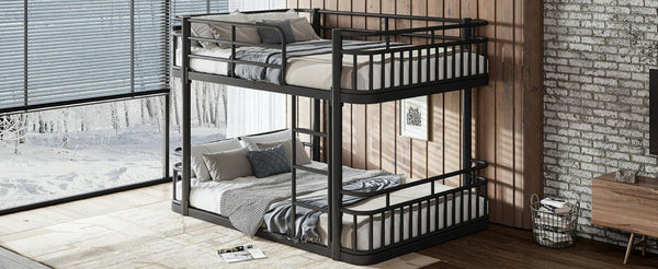 English Elm Full Over Bunk Bed Round Pipe Metal Frame with Guardrails for Teens and Adults Black W5316S00081