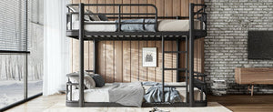 English Elm Full Over Bunk Bed Round Pipe Metal Frame with Guardrails for Teens and Adults Black W5316S00081
