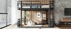 English Elm Full Over Bunk Bed Round Pipe Metal Frame with Guardrails for Teens and Adults Black W5316S00081