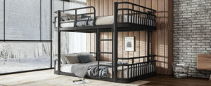 English Elm Full Over Bunk Bed Round Pipe Metal Frame with Guardrails for Teens and Adults Black W5316S00081