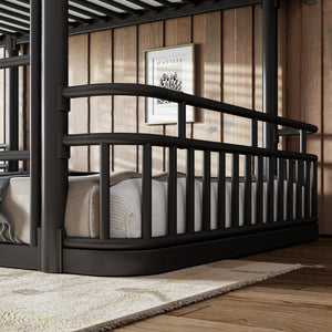 English Elm Full Over Bunk Bed Round Pipe Metal Frame with Guardrails for Teens and Adults Black W5316S00081