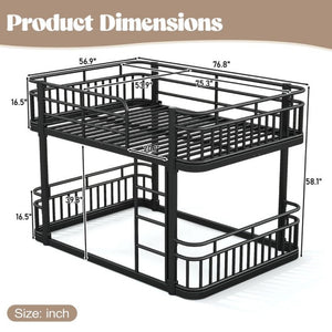 English Elm Full Over Bunk Bed Round Pipe Metal Frame with Guardrails for Teens and Adults Black W5316S00081