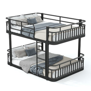 English Elm Full Over Bunk Bed Round Pipe Metal Frame with Guardrails for Teens and Adults Black W5316S00081