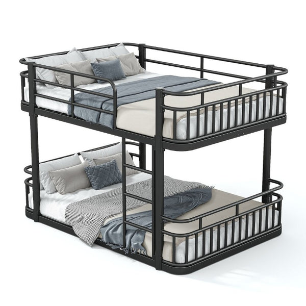 English Elm Full Over Bunk Bed Round Pipe Metal Frame with Guardrails for Teens and Adults Black W5316S00081