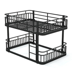 English Elm Full Over Bunk Bed Round Pipe Metal Frame with Guardrails for Teens and Adults Black W5316S00081