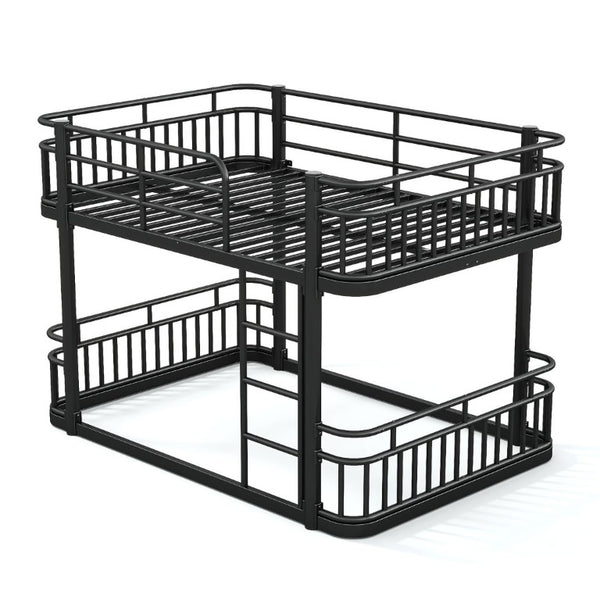 English Elm Full Over Bunk Bed Round Pipe Metal Frame with Guardrails for Teens and Adults Black W5316S00081