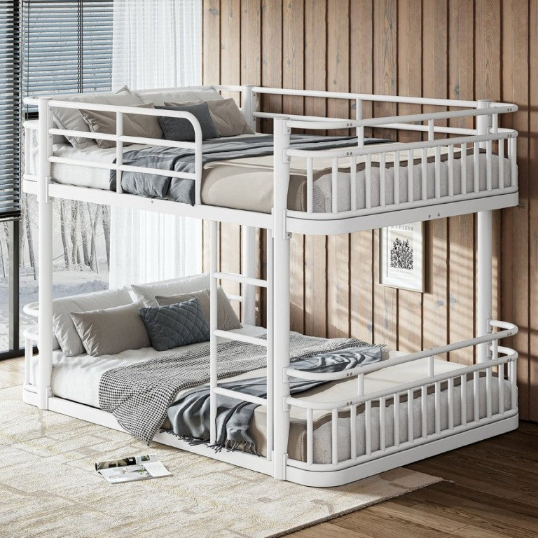 English Elm Full Over Bunk Bed Round Pipe Metal Frame with Guardrails for Teens and Adults White W5316S00082