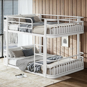 English Elm Full Over Bunk Bed Round Pipe Metal Frame with Guardrails for Teens and Adults White W5316S00082