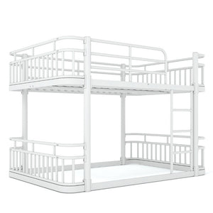 English Elm Full Over Bunk Bed Round Pipe Metal Frame with Guardrails for Teens and Adults White W5316S00082
