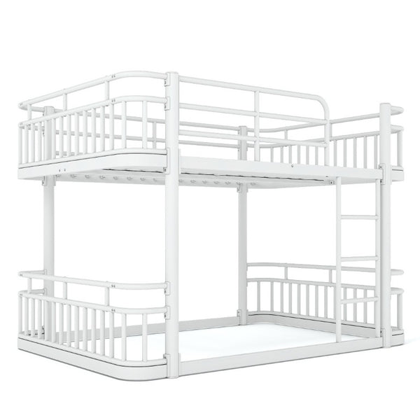 English Elm Full Over Bunk Bed Round Pipe Metal Frame with Guardrails for Teens and Adults White W5316S00082