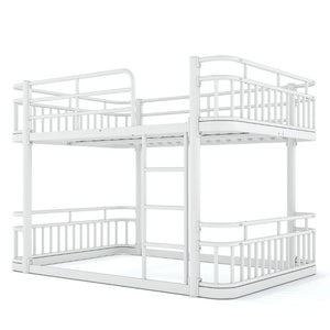 English Elm Full Over Bunk Bed Round Pipe Metal Frame with Guardrails for Teens and Adults White W5316S00082