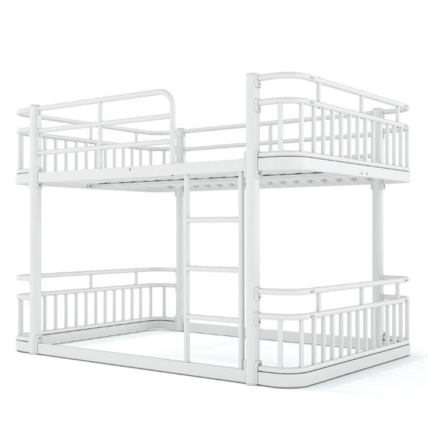 English Elm Full Over Bunk Bed Round Pipe Metal Frame with Guardrails for Teens and Adults White W5316S00082